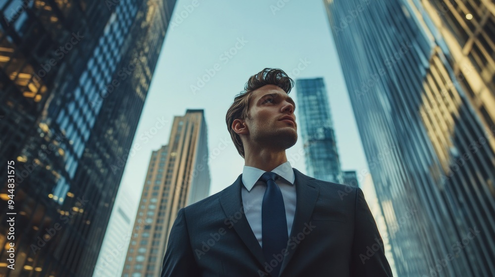A Businessman Standing Tall Against a Cityscape A Businessman Standing Tall Against a Cityscape