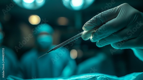 Close-up of a hand holding a sterile surgical instrument