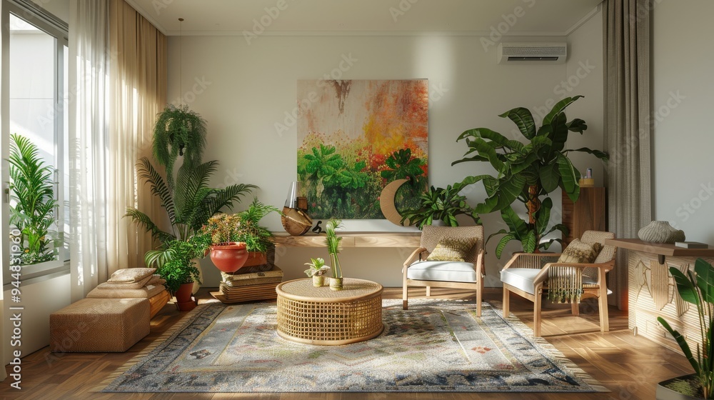 custom made wallpaper toronto digitalContemporary Chic: Stylish Living Room with Design Furniture and Bamboo Bookstand