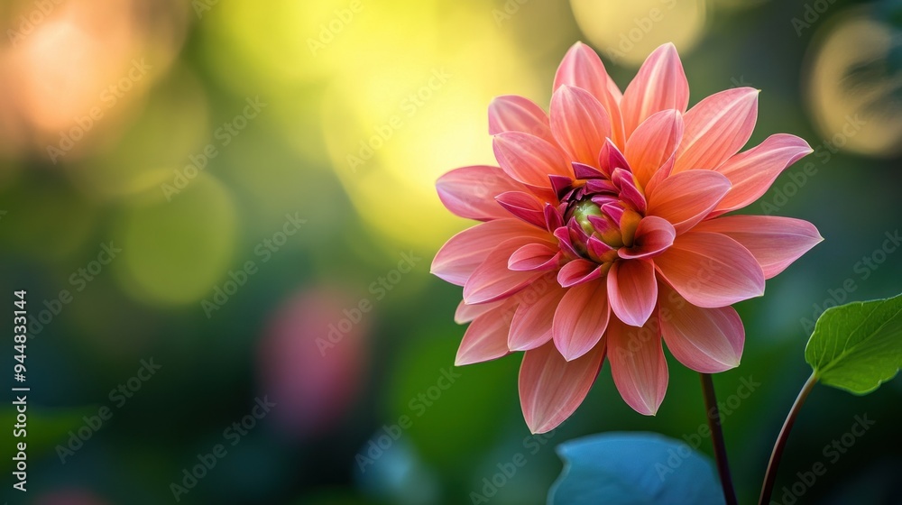 A Single Pink Dahlia Flower Blooming in Sunlight A Single Pink Dahlia Flower Blooming in Sunlight