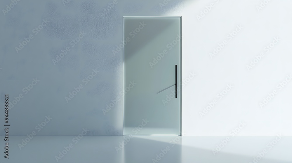 5. **A minimalist frosted glass door with a sleek handle, rendered on a pristine white background. 5. **A minimalist frosted glass door with a sleek handle, rendered on a pristine white background.