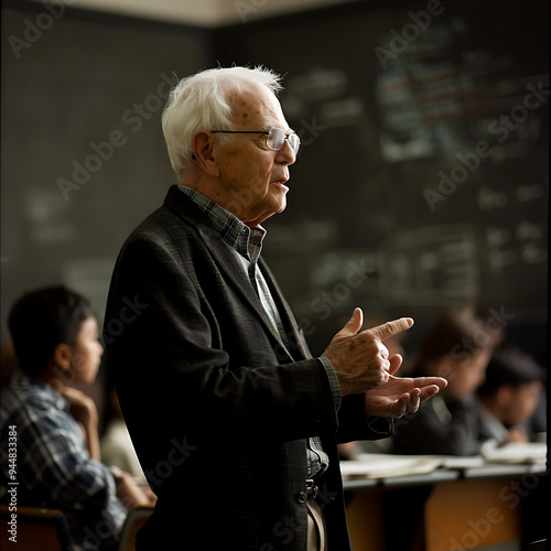 Senior Professor Teaching Shakespearean Literature in University Classroom photo