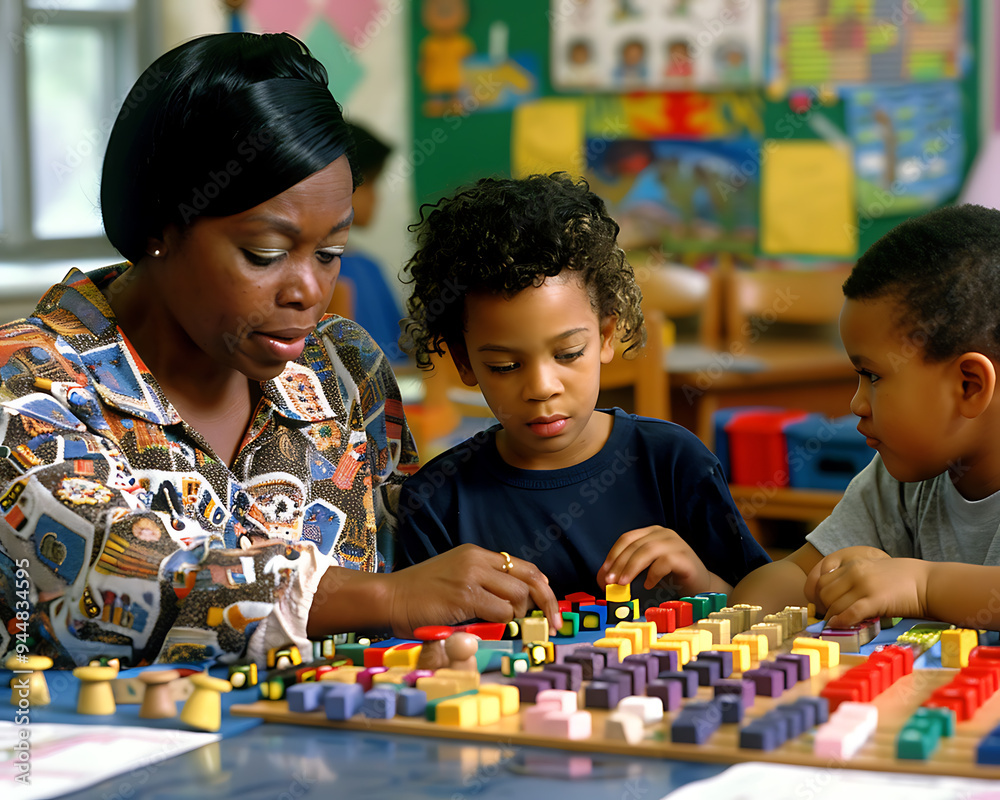 Engaging Mathematics Tutor Demonstrating Basic Arithmetic Concepts with Manipulatives to Young Students Engaging Mathematics Tutor Demonstrating Basic Arithmetic Concepts with Manipulatives to Young Students