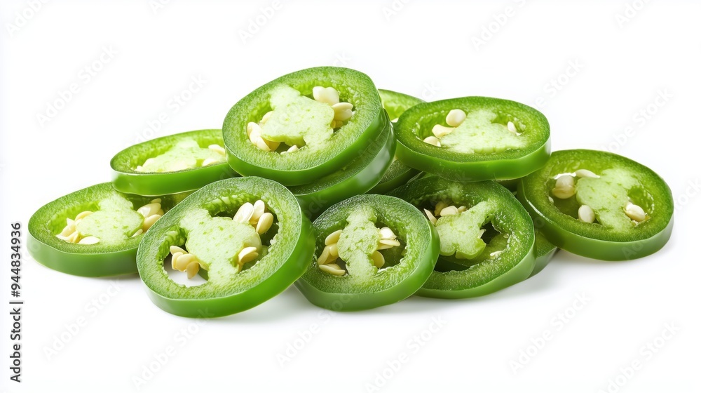 Pile of slices of jalapenos chili isolated on a white background Pile of slices of jalapenos chili isolated on a white background