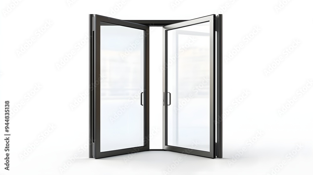 9. **A contemporary aluminum frame door with clear glass panels, isolated on a pristine white background. 9. **A contemporary aluminum frame door with clear glass panels, isolated on a pristine white background.
