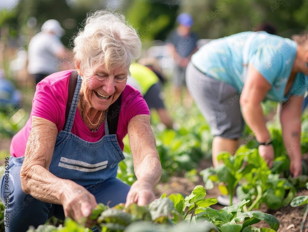 Fototapeta premium Senior Woman Volunteering at Community Garden: Embracing Purpose and Connection