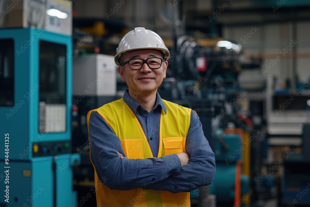 Old Professional worker in factory standing with confidence Old Professional worker in factory standing with confidence