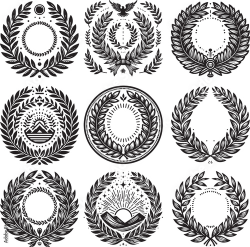 set of laurel wreaths black white vector