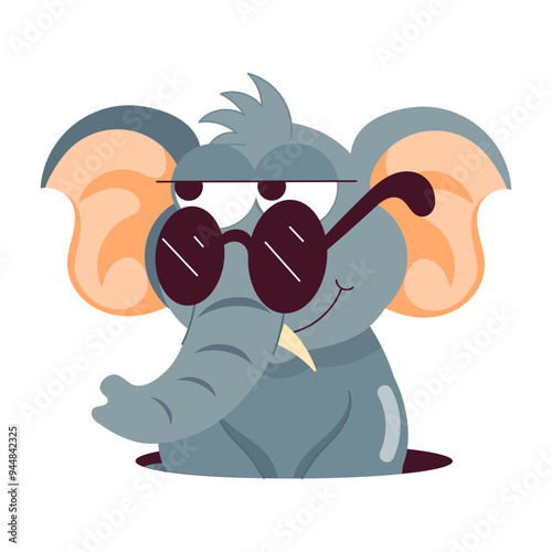 Cartoon style sticker of cool elephant with sunglasses 

