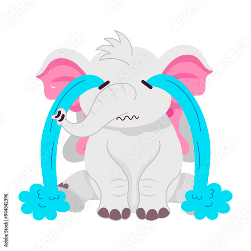 Sad elephant crying cartoon style sticker 

