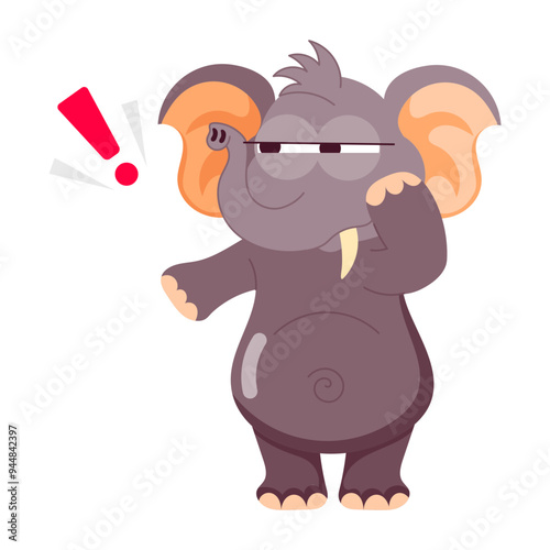 Cartoon style sticker of curious elephant 

