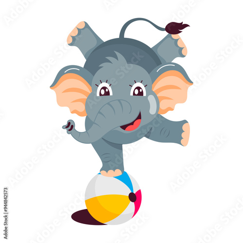 Circus elephant performing with ball, flat sticker 

