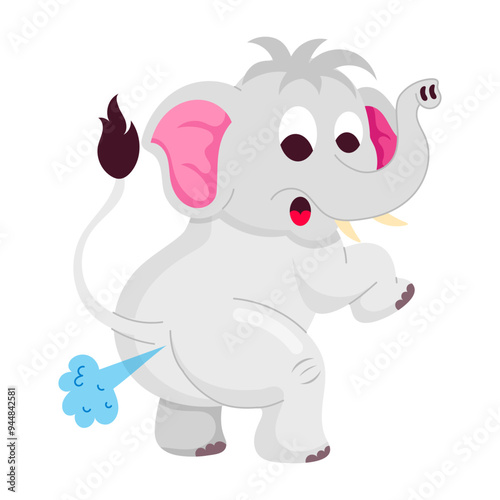 Funny elephant fart sticker in flat style 


