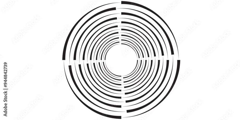 Black concentric circle set. Sonar or sound wave ring collection. Dotted and linear epicentre, target, radar icon concept. Ripple radial signal or vibration elements. VECTOR ILUSTRATION Black concentric circle set. Sonar or sound wave ring collection. Dotted and linear epicentre, target, radar icon concept. Ripple radial signal or vibration elements. VECTOR ILUSTRATION