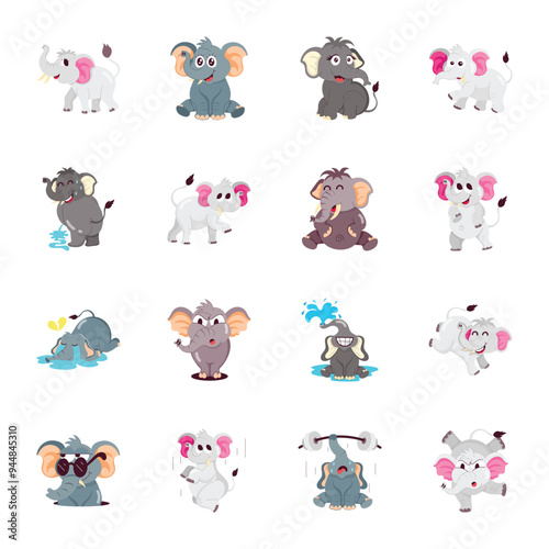 Basic RGBCute Collection of Flat Style Elephant Mascots 

