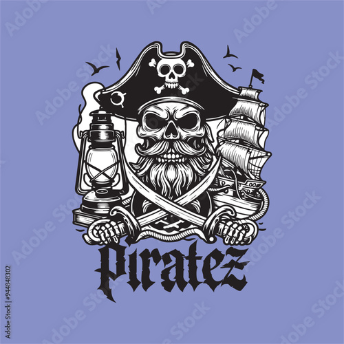 vector pirate skull head sticker