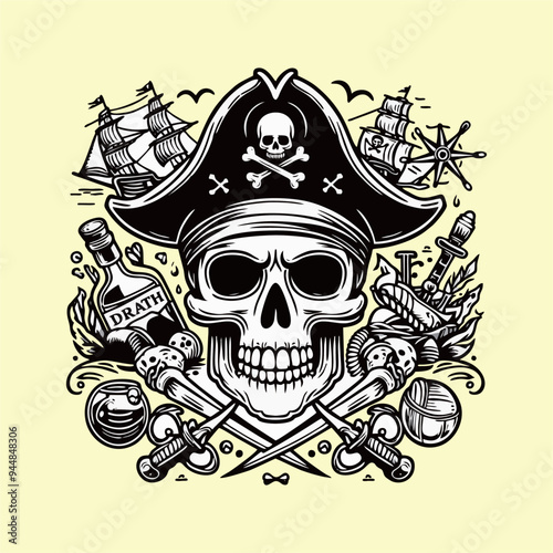 vector pirate skull head sticker