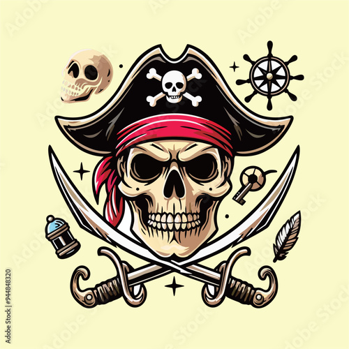 vector pirate skull head sticker
