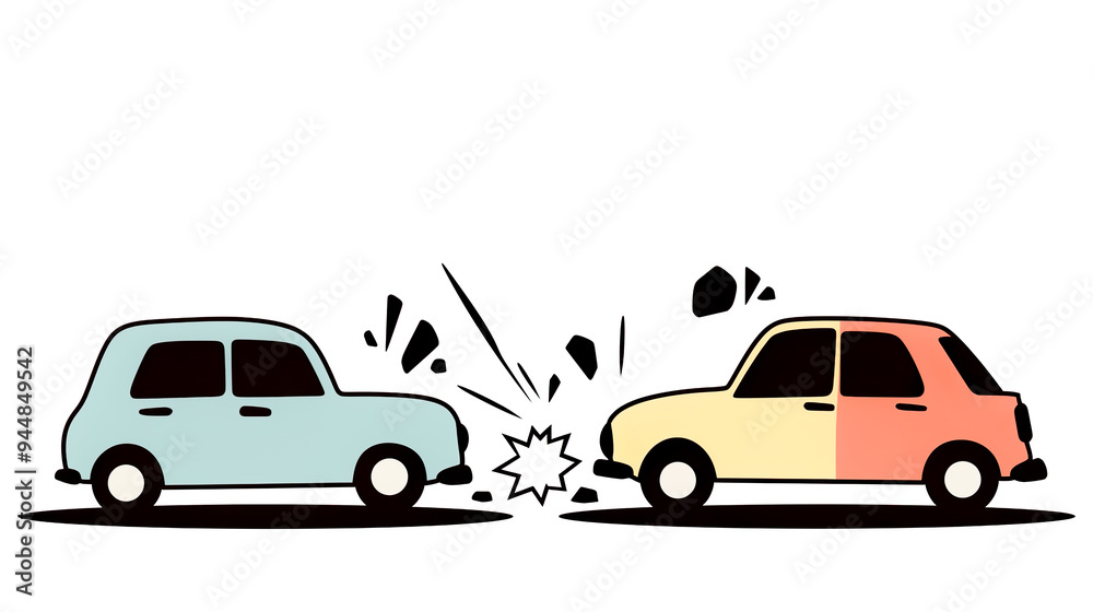 Fototapeta premium 自動車の正面衝突事故のイメージイラスト