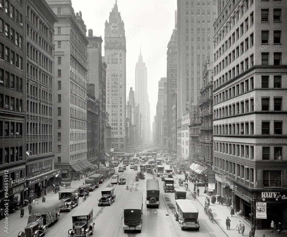 Fototapeta premium City streets in the 1920s, 1930s. AI generative.