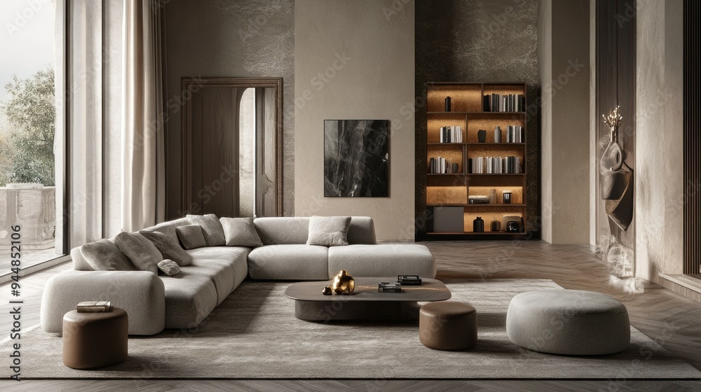 Modern Living Room with Grey Sectional Sofa and Coffee Table Modern Living Room with Grey Sectional Sofa and Coffee Table