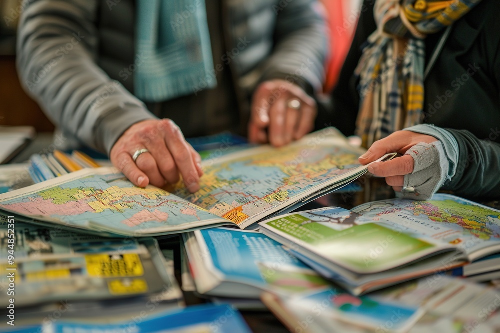 Fototapeta premium Two people looking at a map