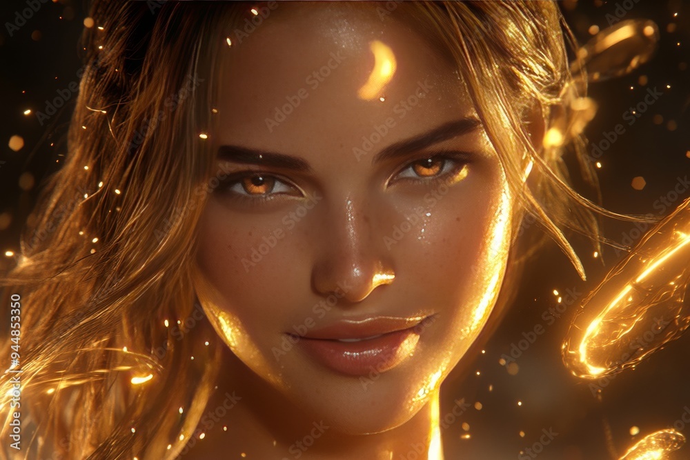 Illuminated Portrait of a Young Woman in a Golden Glow Capturing the Essence of Beauty Warmth and Radiant Joy Illuminated Portrait of a Young Woman in a Golden Glow Capturing the Essence of Beauty Warmth and Radiant Joy