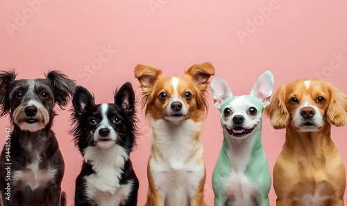 Diverse Pack of Playful Pups on Pastel Background