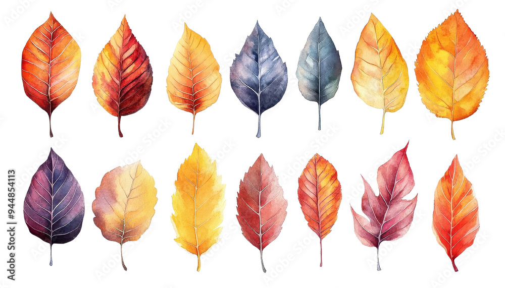 Obraz premium A collection of vibrant autumn leaves in various colors, suitable for seasonal or nature-themed designs.