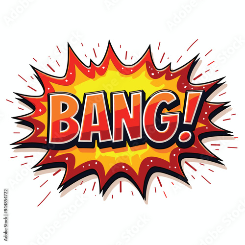 Comic book style explosion with the word 'BANG!' in bold red letters inside a vibrant burst.