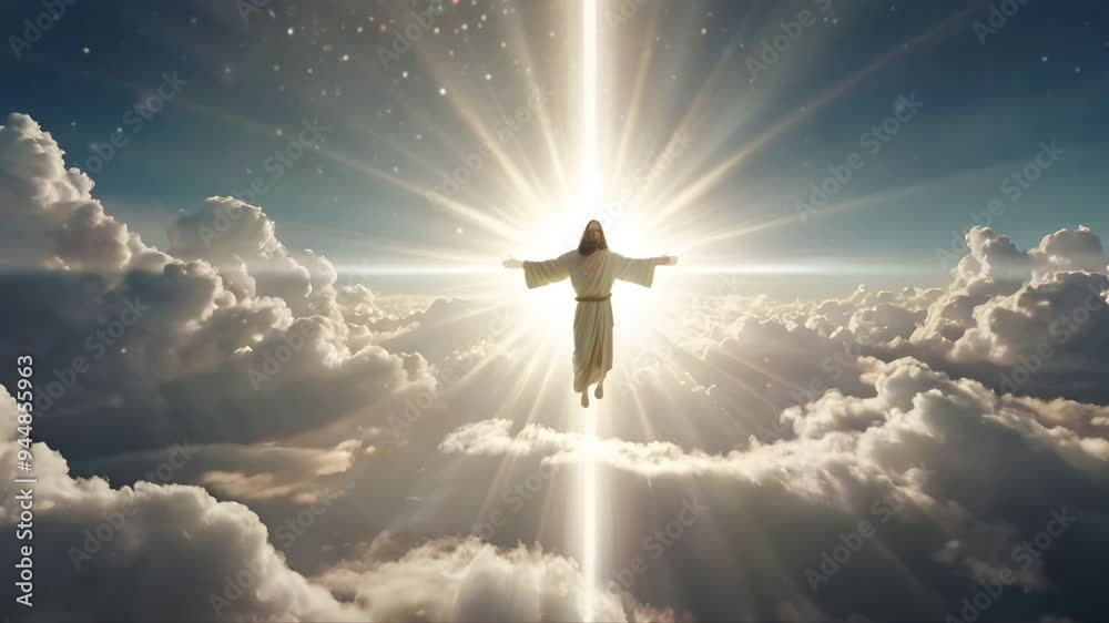 Jesus Christ rose and went to heaven, a stretch of white clouds towards heaven. The light of heaven penetrated the white clouds. Seamless 4K looping timelapse video animation background Jesus Christ rose and went to heaven, a stretch of white clouds towards heaven. The light of heaven penetrated the white clouds. Seamless 4K looping timelapse video animation background