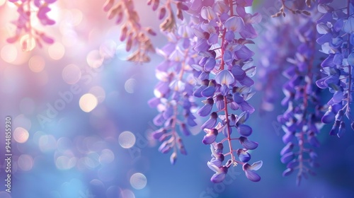 Purple Wisteria Blossoms in Sunlight