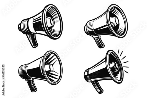 Megaphone Icon: Versatile Monochromatic Design for Communication and Announcement Projects