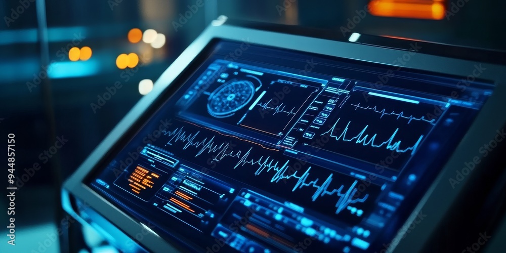 Obraz premium an AI-driven diagnostic tool scanning a patient?s vital signs, symbolizing cutting-edge solutions in healthcare