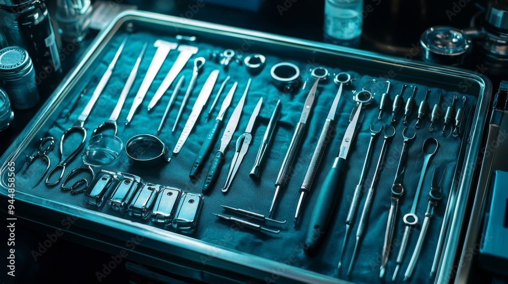 Macro view of a sterile surgical instrument set Macro view of a sterile surgical instrument set
