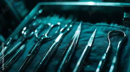 Macro view of a sterile surgical instrument set