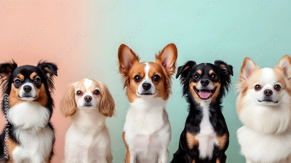 Diverse Collection of Cheerful Canine Companions in Vibrant Pastel Studio Setting Diverse Collection of Cheerful Canine Companions in Vibrant Pastel Studio Setting