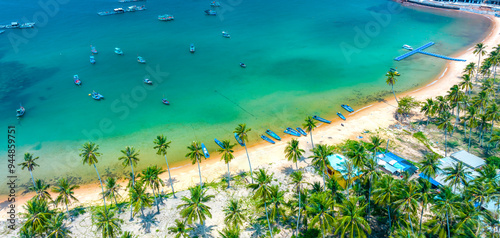 Aerial view of beautiful landscape in Thom island (a tranquil island with beautiful beach) in Phu Quoc, Kien Giang, Vietnam. Travel concept