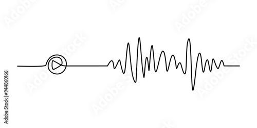 Music wave line sound one noise icon audio frequency signal podcast radio sound wave volume hand art. Acoustic line music logo record sound wave doodle sketch abstract. Vector illustration
