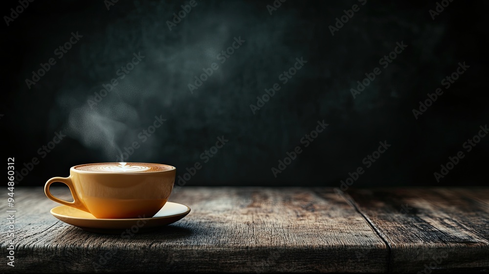 A steaming cup of coffee on a rustic wooden table A steaming cup of coffee on a rustic wooden table