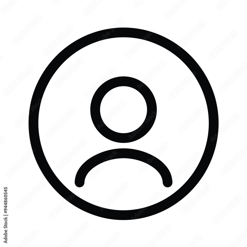 Minimalistic black and white user profile icon in a circular frame on a plain background. Minimalistic black and white user profile icon in a circular frame on a plain background.