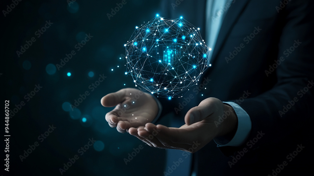 Businessman integrates AI into search engines for better data-driven decision-making Businessman integrates AI into search engines for better data-driven decision-making