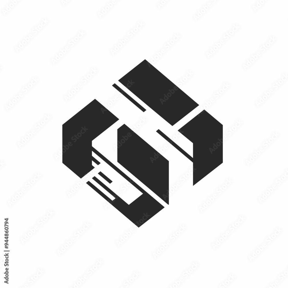 Abstract black geometric shape on white background with clean lines and sharp angles. Abstract black geometric shape on white background with clean lines and sharp angles.