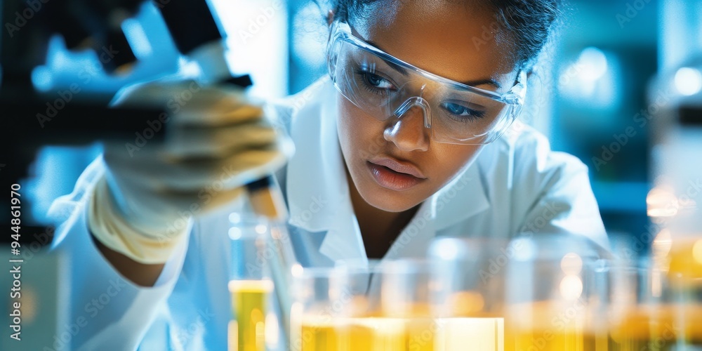 a scientist working in a high-tech lab, with sophisticated equipment and research materials in clear view a scientist working in a high-tech lab, with sophisticated equipment and research materials in clear view