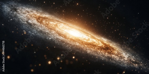 the Andromeda galaxy, with countless stars and dust lanes visible in high detail, set against the blackness of space