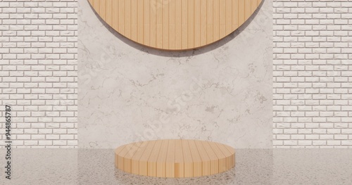 Wooden and marble stone podium background design