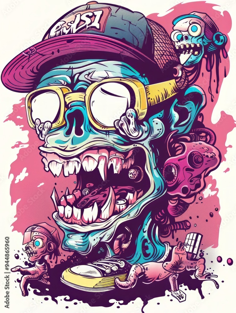 Obraz premium Doodle Art Illustration for Merchandise Clothing, Fashion Textile, Sport Apparel and Clothes Design Printing, Street Art Graffiti Pattern, Colorful Streetwear Design Bundle.