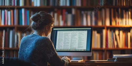 a scholar writing a dissertation, with references and citations meticulously organized on the screen photo