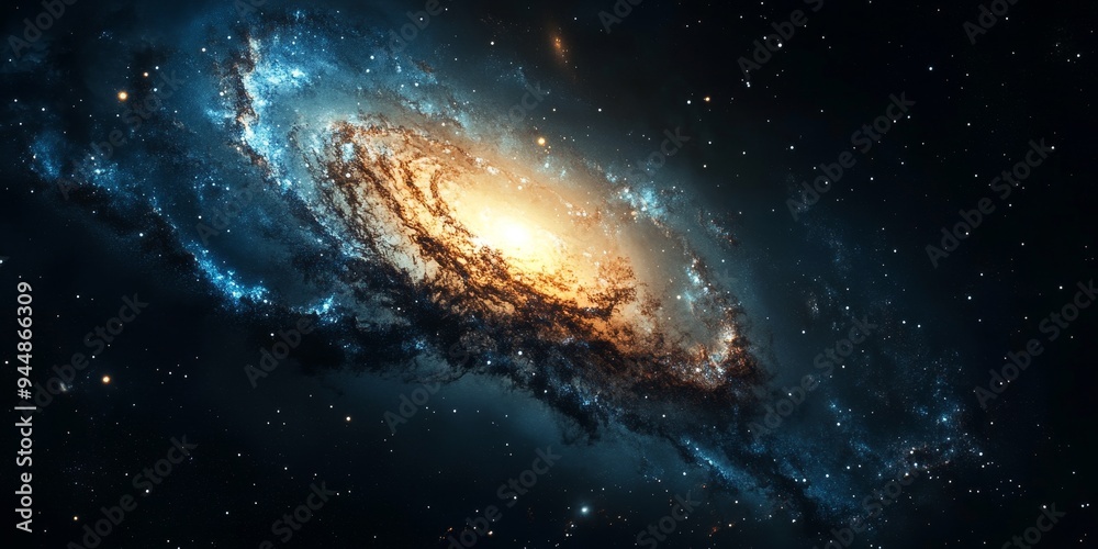 Fototapeta premium a barred spiral galaxy, showcasing its bright core and spiral arms filled with star-forming regions