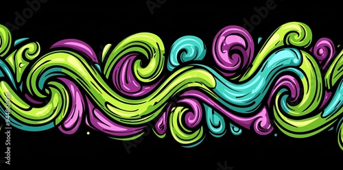 Abstract Swirls of Green, Blue, and Purple